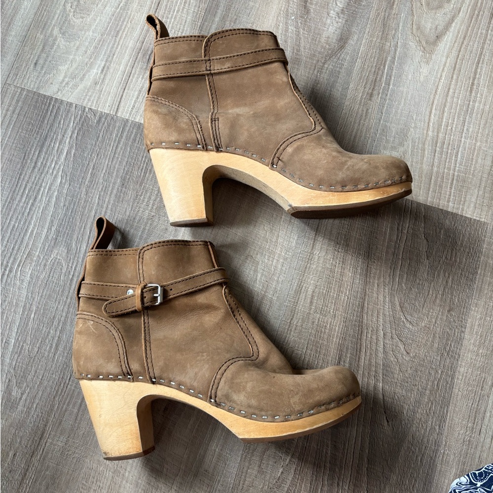 Tan Suede No. 6 Clog Heeled Boots